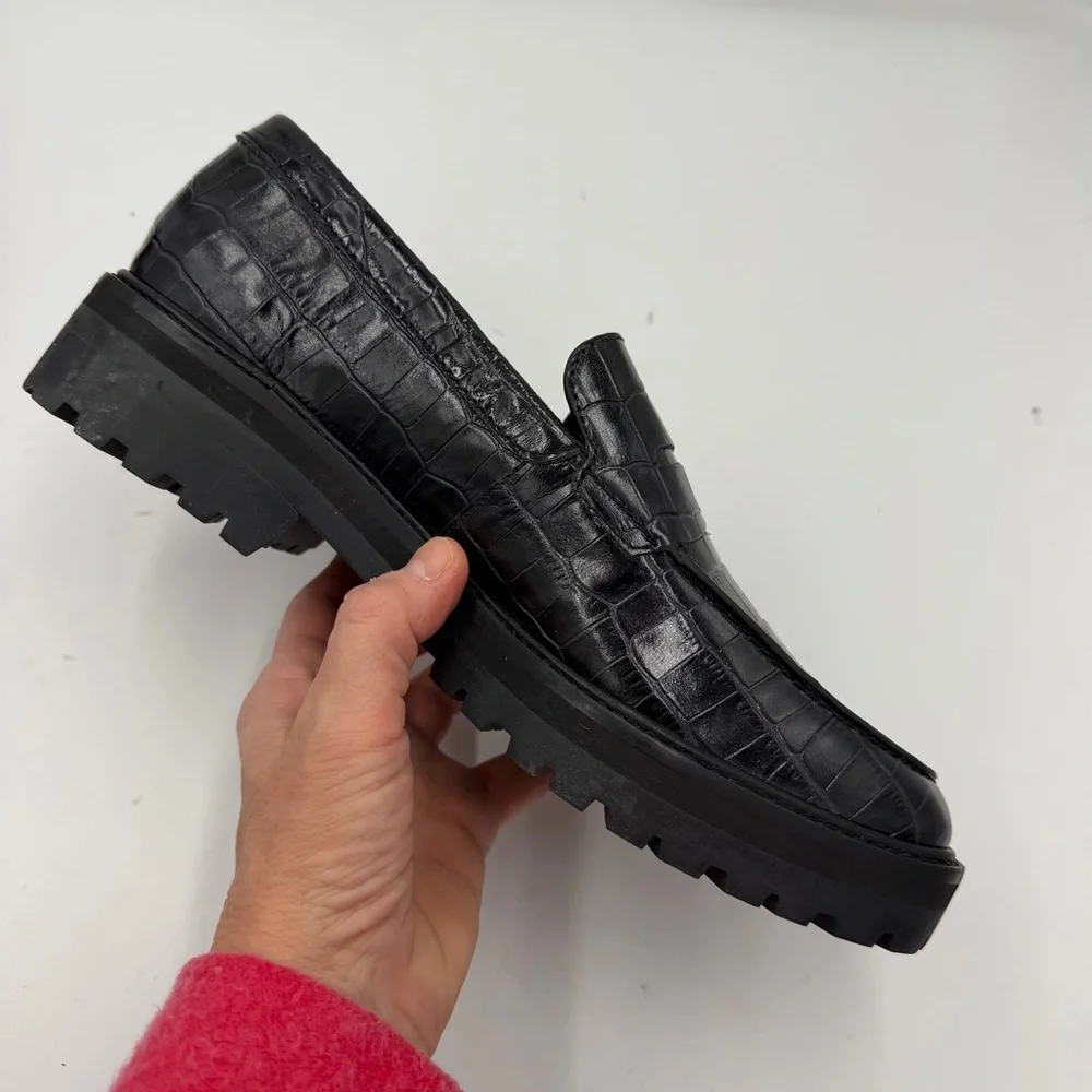 NEW Everlane Black‎ Crocodile Leather Chunky Lug Sole Loafer in Size 10